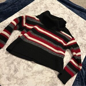 By & By Black Red Gray Striped Cropped Turtleneck Sweater Size small